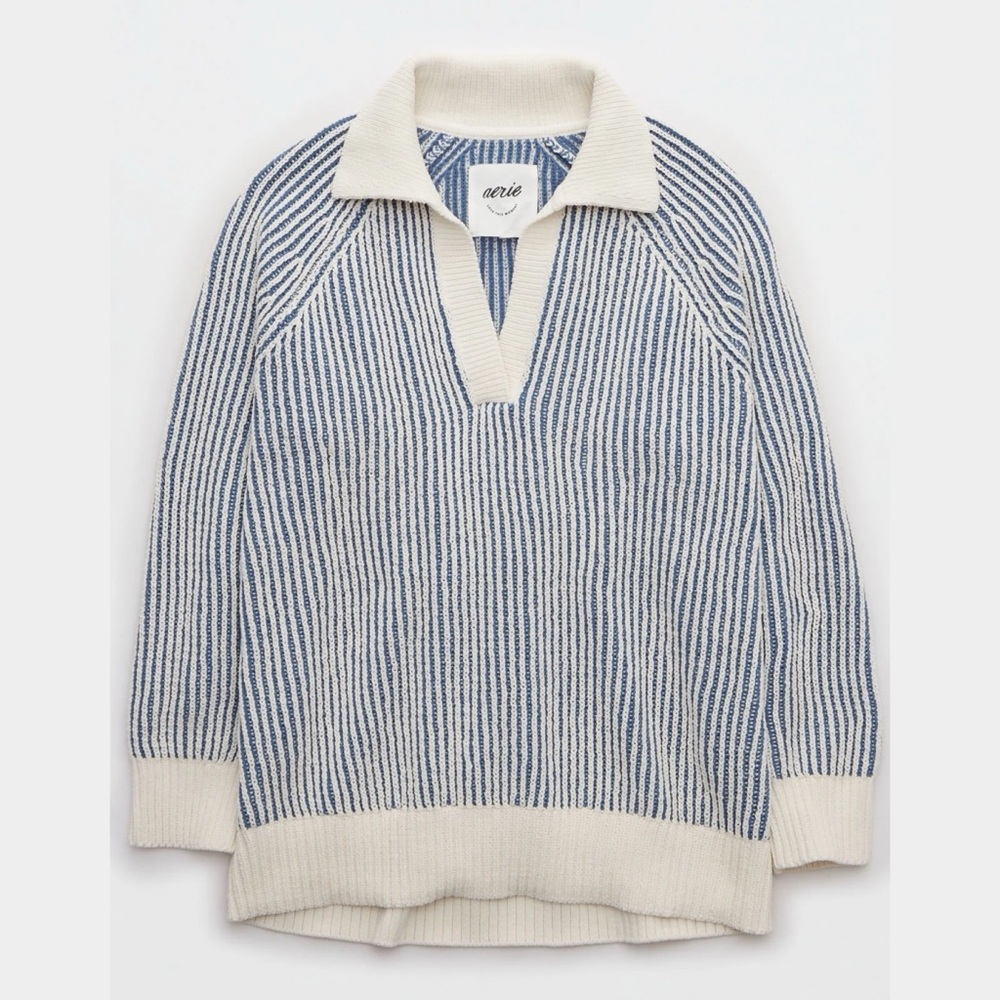 Aerie Blue and Cream Striped Women's Sweater